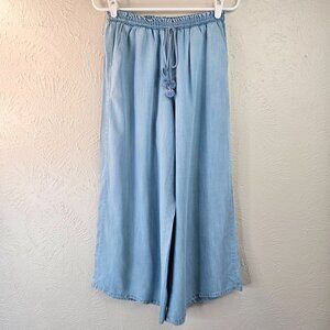 Matilda Jane Wide Leg Pants Chambray Blue Small Pull On Stretch Waist Palazzo